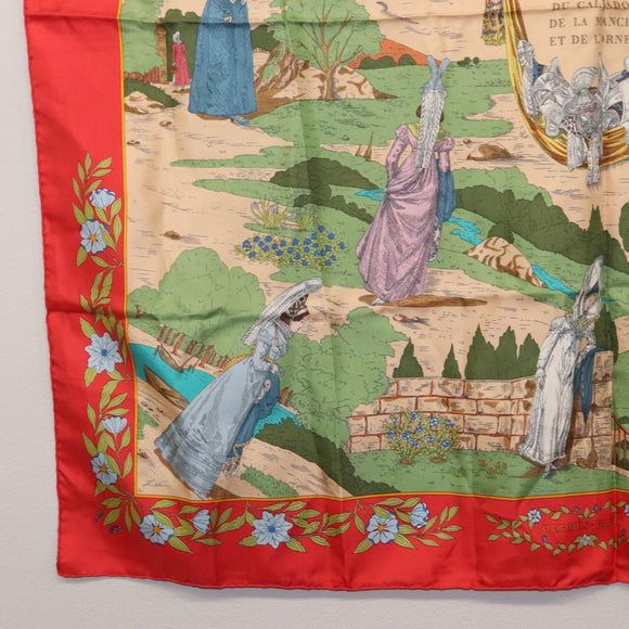 HERMES Carre 90 Scarf ""COSTUMES DES DEPARTEMENTS "" Silk Red Auth 161792