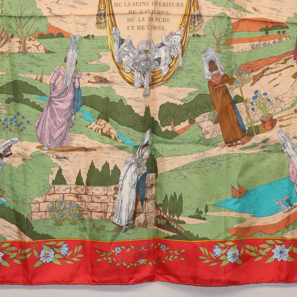 HERMES Carre 90 Scarf ""COSTUMES DES DEPARTEMENTS "" Silk Red Auth 161792