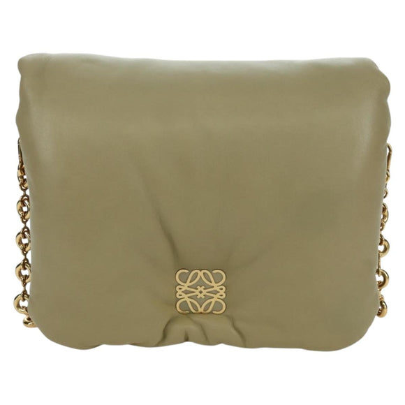 LOEWE Puffer Goya Bag Shoulder Bag Leather Green Gold Auth 161799SAM