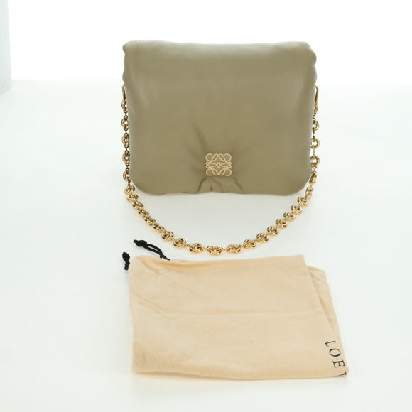 LOEWE Puffer Goya Bag Shoulder Bag Leather Green Gold Auth 161799SAM