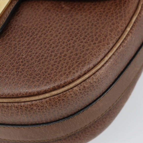 CELINE Shoulder Bag Leather Brown Gold Auth 162021