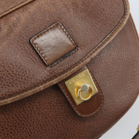CELINE Shoulder Bag Leather Brown Gold Auth 162021