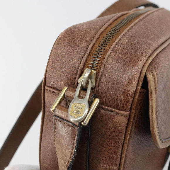CELINE Shoulder Bag Leather Brown Gold Auth 162021