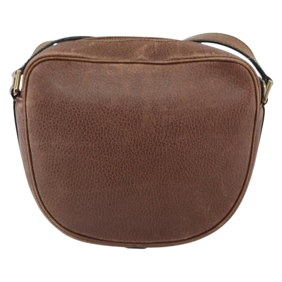 CELINE Shoulder Bag Leather Brown Gold Auth 162021