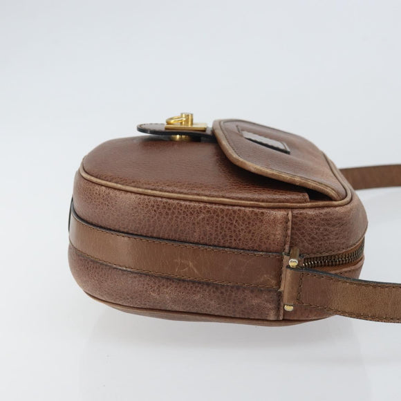 CELINE Shoulder Bag Leather Brown Gold Auth 162021