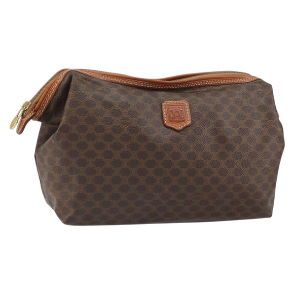 CELINE Macadam Canvas Clutch Bag PVC Leather Brown Gold Auth 162022