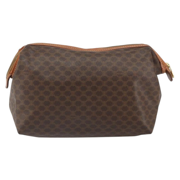 CELINE Macadam Canvas Clutch Bag PVC Leather Brown Gold Auth 162022