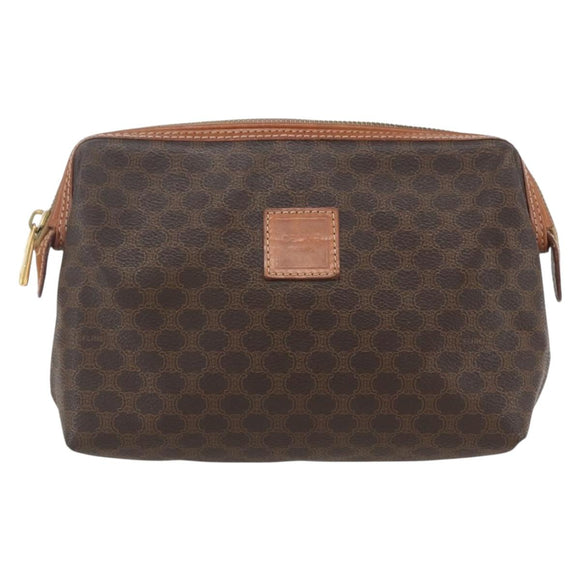 CELINE Macadam Canvas Clutch Bag PVC Leather Brown Gold Auth 162023