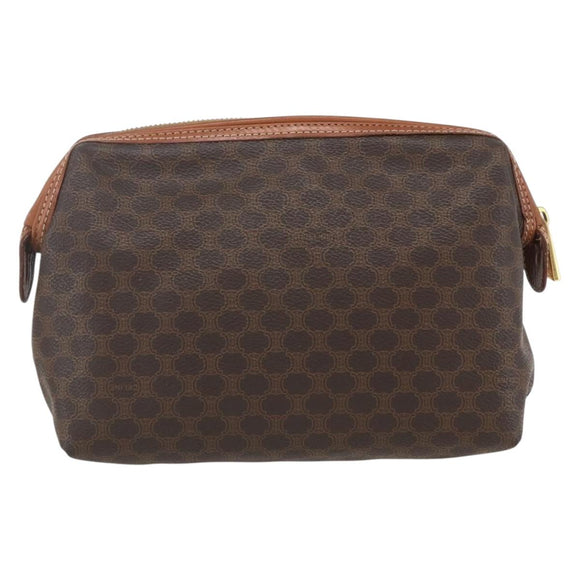 CELINE Macadam Canvas Clutch Bag PVC Leather Brown Gold Auth 162023