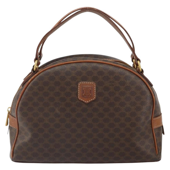 CELINE Macadam Canvas Hand Bag PVC Leather Brown Gold Auth 162026