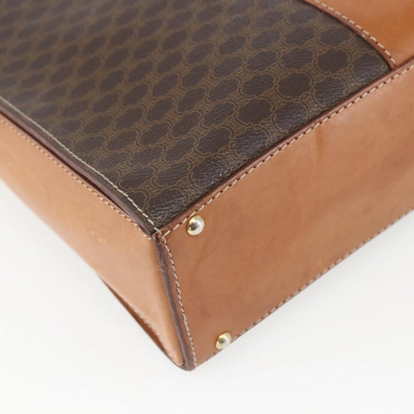 CELINE Macadam Canvas Hand Bag PVC Leather Brown Gold Auth 162027