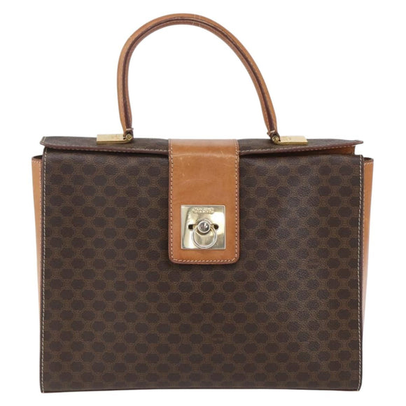 CELINE Macadam Canvas Hand Bag PVC Leather Brown Gold Auth 162027