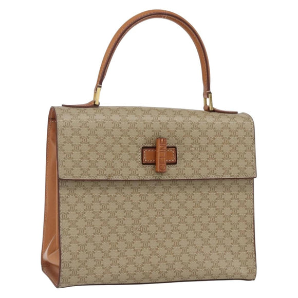 CELINE Macadam Canvas Hand Bag PVC Beige Gold Auth 162029