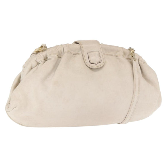 CELINE Shoulder Bag Leather White Gold Auth 162034