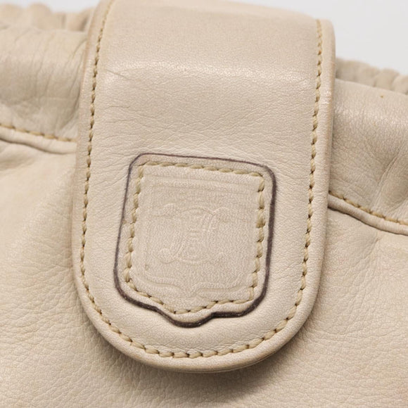 CELINE Shoulder Bag Leather White Gold Auth 162034