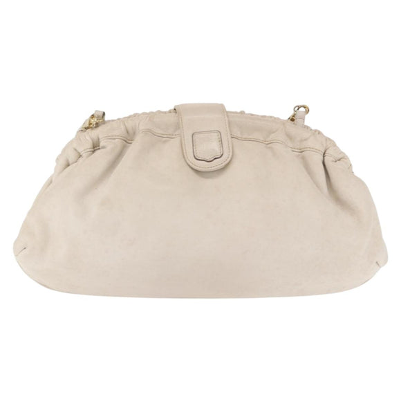 CELINE Shoulder Bag Leather White Gold Auth 162034