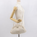 CELINE Shoulder Bag Leather White Gold Auth 162034-20