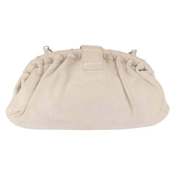 CELINE Shoulder Bag Leather White Gold Auth 162034