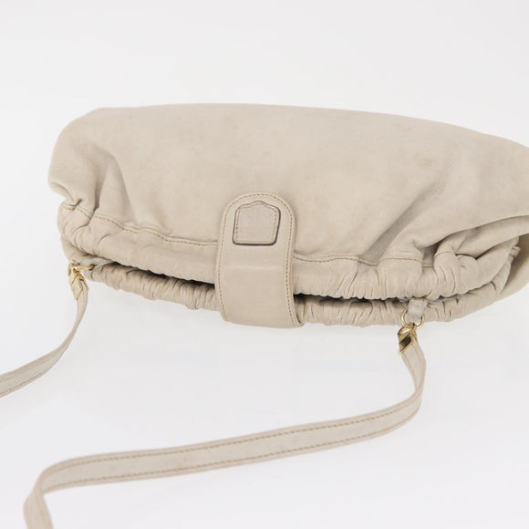 CELINE Shoulder Bag Leather White Gold Auth 162034