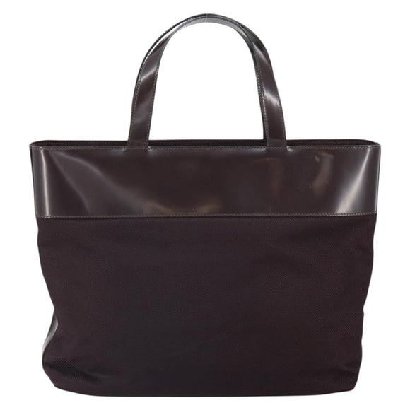 CELINE Tote Bag Canvas patent leather Brown Silver Auth 162037