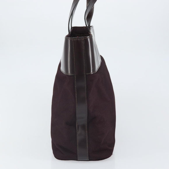 CELINE Tote Bag Canvas patent leather Brown Silver Auth 162037