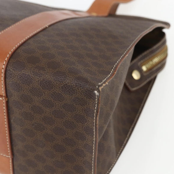 CELINE Macadam Canvas Tote Bag PVC Leather Brown Gold Auth 162038