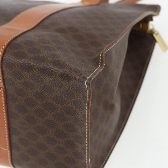 CELINE Macadam Canvas Tote Bag PVC Leather Brown Gold Auth 162038