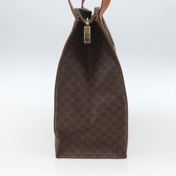 CELINE Macadam Canvas Tote Bag PVC Leather Brown Gold Auth 162038