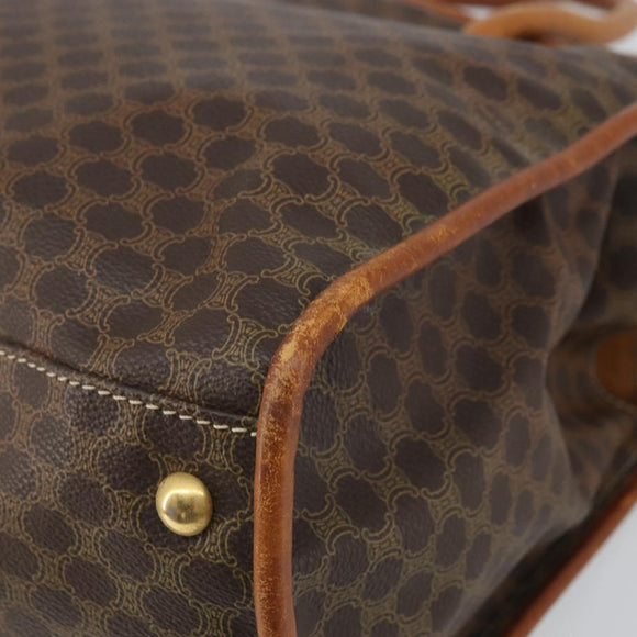CELINE Macadam Canvas Tote Bag PVC Leather Brown Gold Auth 162039