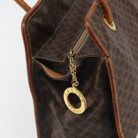 CELINE Macadam Canvas Tote Bag PVC Leather Brown Gold Auth 162039
