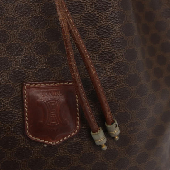 CELINE Macadam Canvas Shoulder Bag PVC Leather Brown Gold Auth 162040