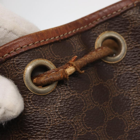 CELINE Macadam Canvas Shoulder Bag PVC Leather Brown Gold Auth 162040