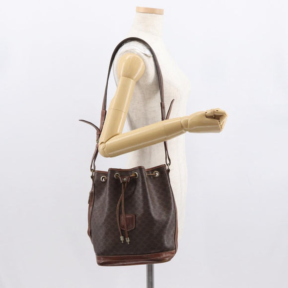 CELINE Macadam Canvas Shoulder Bag PVC Leather Brown Gold Auth 162040