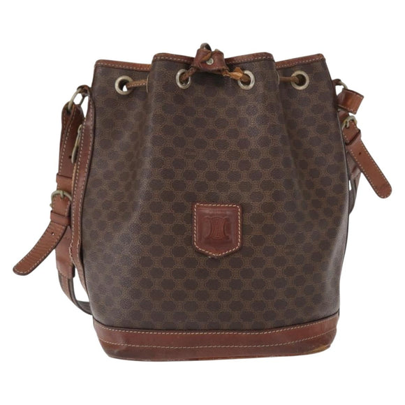 CELINE Macadam Canvas Shoulder Bag PVC Leather Brown Gold Auth 162040
