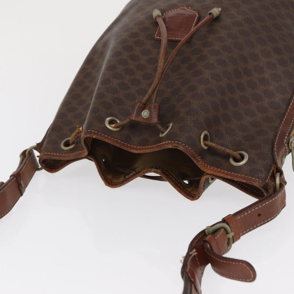CELINE Macadam Canvas Shoulder Bag PVC Leather Brown Gold Auth 162040