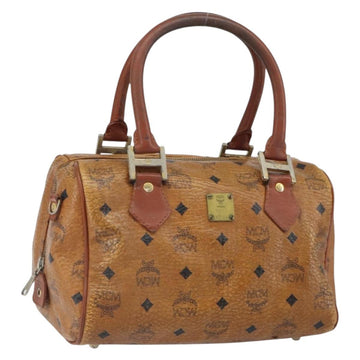 MCM Logogram Vicetos Mini Boston Bag PVC Leather Brown Gold Auth 162042