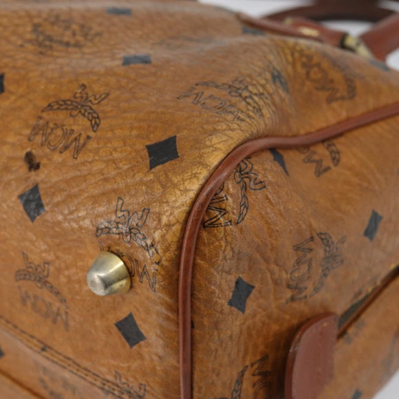 MCM Logogram Vicetos Mini Boston Bag PVC Leather Brown Gold Auth 162042