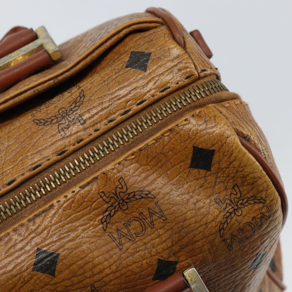 MCM Logogram Vicetos Mini Boston Bag PVC Leather Brown Gold Auth 162042