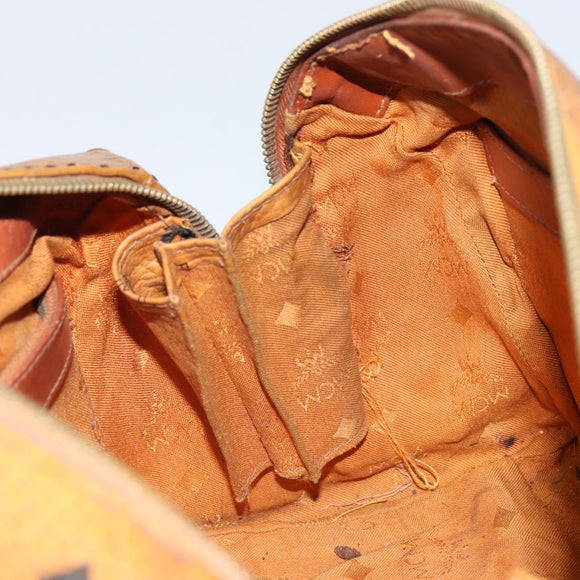 MCM Logogram Vicetos Mini Boston Bag PVC Leather Brown Gold Auth 162042