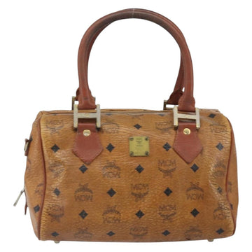 MCM Logogram Vicetos Mini Boston Bag PVC Leather Brown Gold Auth 162042 - 0