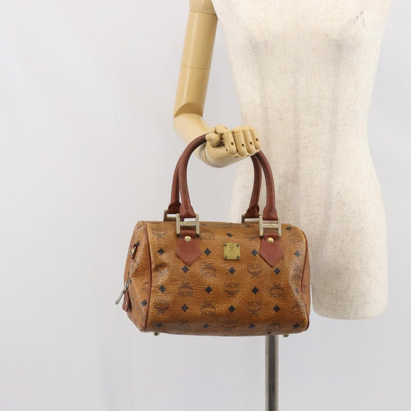 MCM Logogram Vicetos Mini Boston Bag PVC Leather Brown Gold Auth 162042