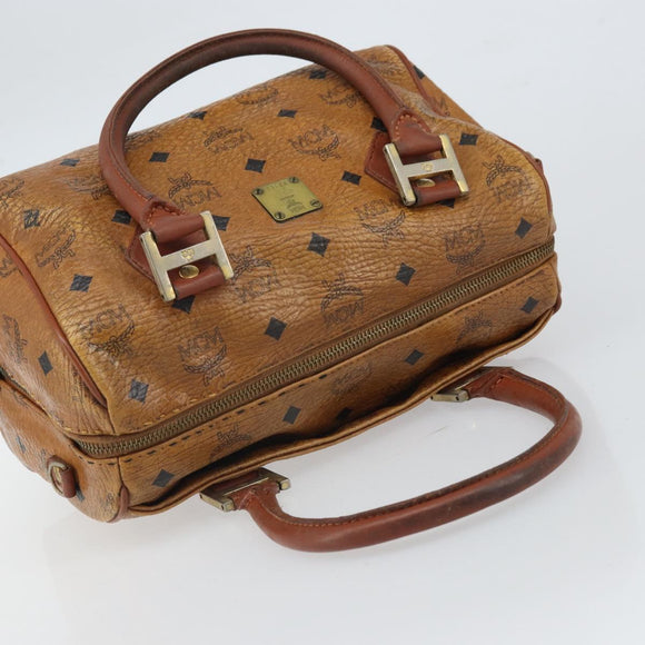 MCM Logogram Vicetos Mini Boston Bag PVC Leather Brown Gold Auth 162042