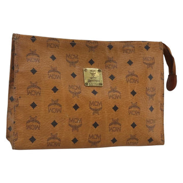 MCM Logogram Vicetos Clutch Bag PVC Leather Brown Gold Auth 162043