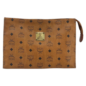 MCM Logogram Vicetos Clutch Bag PVC Leather Brown Gold Auth 162043 - 0