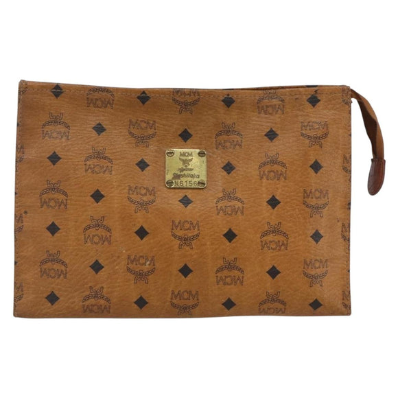 MCM Logogram Vicetos Clutch Bag PVC Leather Brown Gold Auth 162043