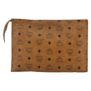 MCM Logogram Vicetos Clutch Bag PVC Leather Brown Gold Auth 162043-2