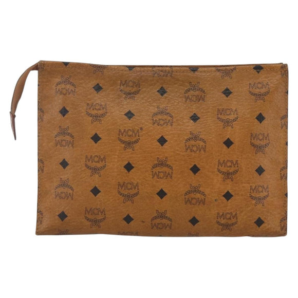 MCM Logogram Vicetos Clutch Bag PVC Leather Brown Gold Auth 162043