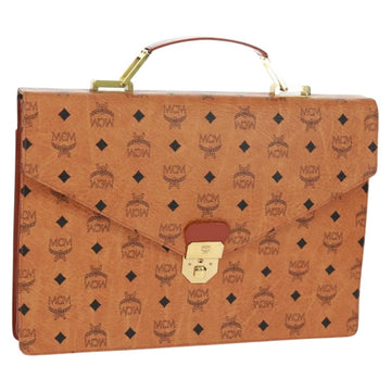 MCM Vicetos Logogram Business Bag PVC Leather Brown Gold Auth 162044