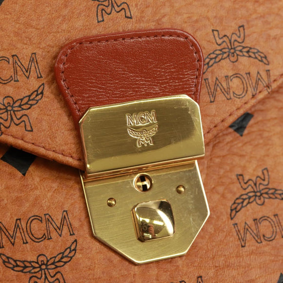 MCM Vicetos Logogram Business Bag PVC Leather Brown Gold Auth 162044
