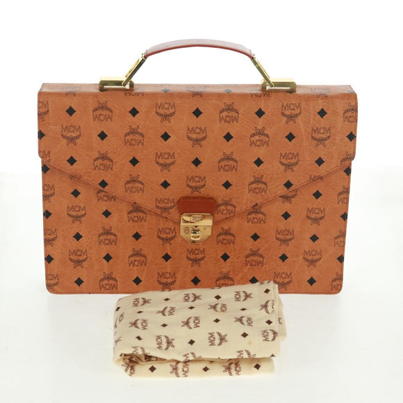 MCM Vicetos Logogram Business Bag PVC Leather Brown Gold Auth 162044